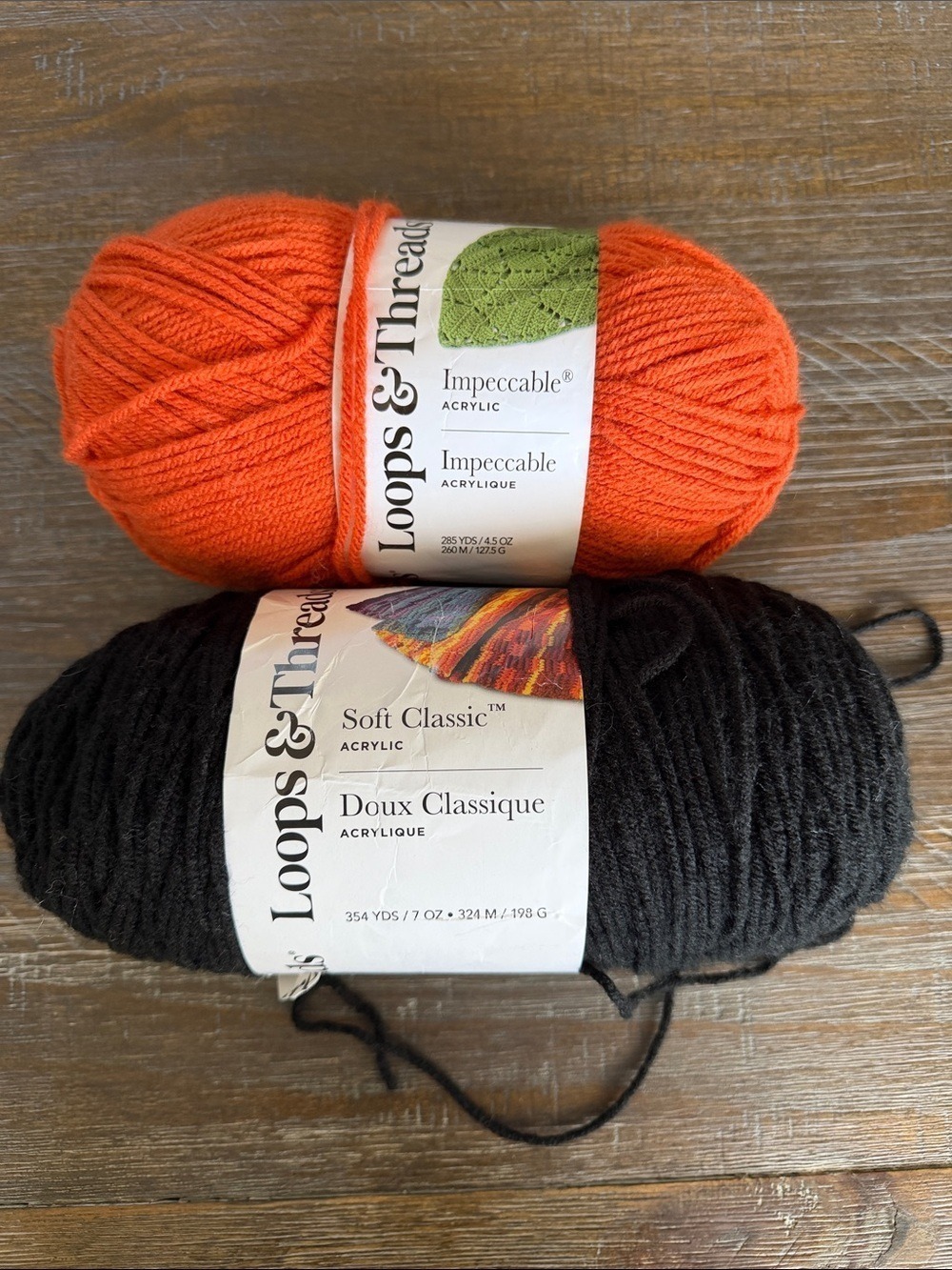 Loops & Threads set of 2 Acrylic Yarn Skeins in Butterscotch and Black